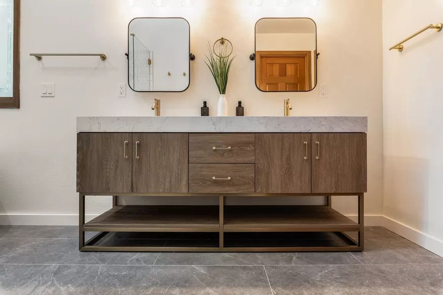 Redmond bathroom renovation showcasing stylish fixtures and sophisticated design by Level Up Renovation Experts